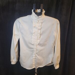High Necked White Ruffled Blouse